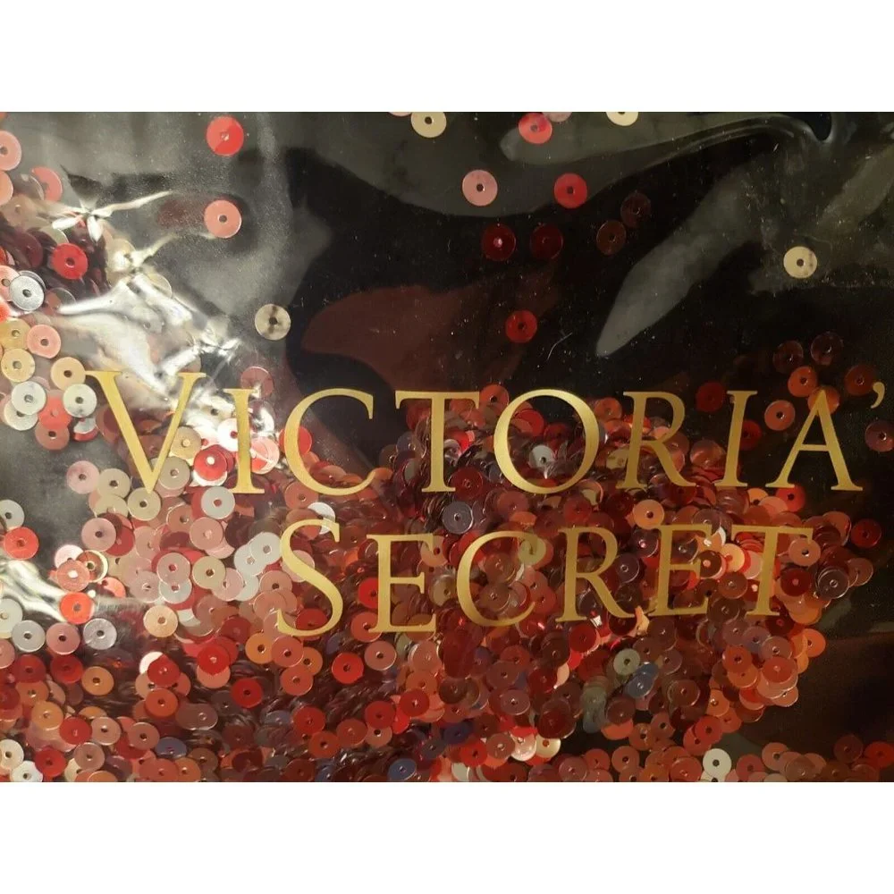 VICTORIA'S SECRET BLACK SEQUIN‎ CLIP ON MINI BAG MAKEUP COSMETIC PENCIL POUCH